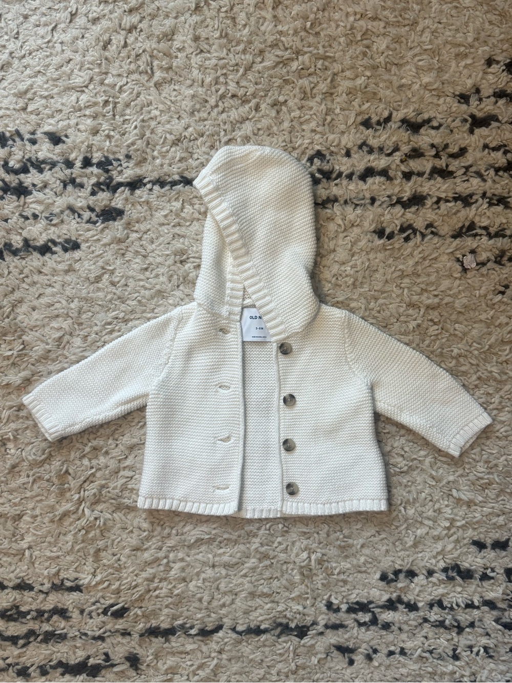 Old Navy Knit Hooded Cardigan Sweater | Cream | Baby 3–6M | Button Front